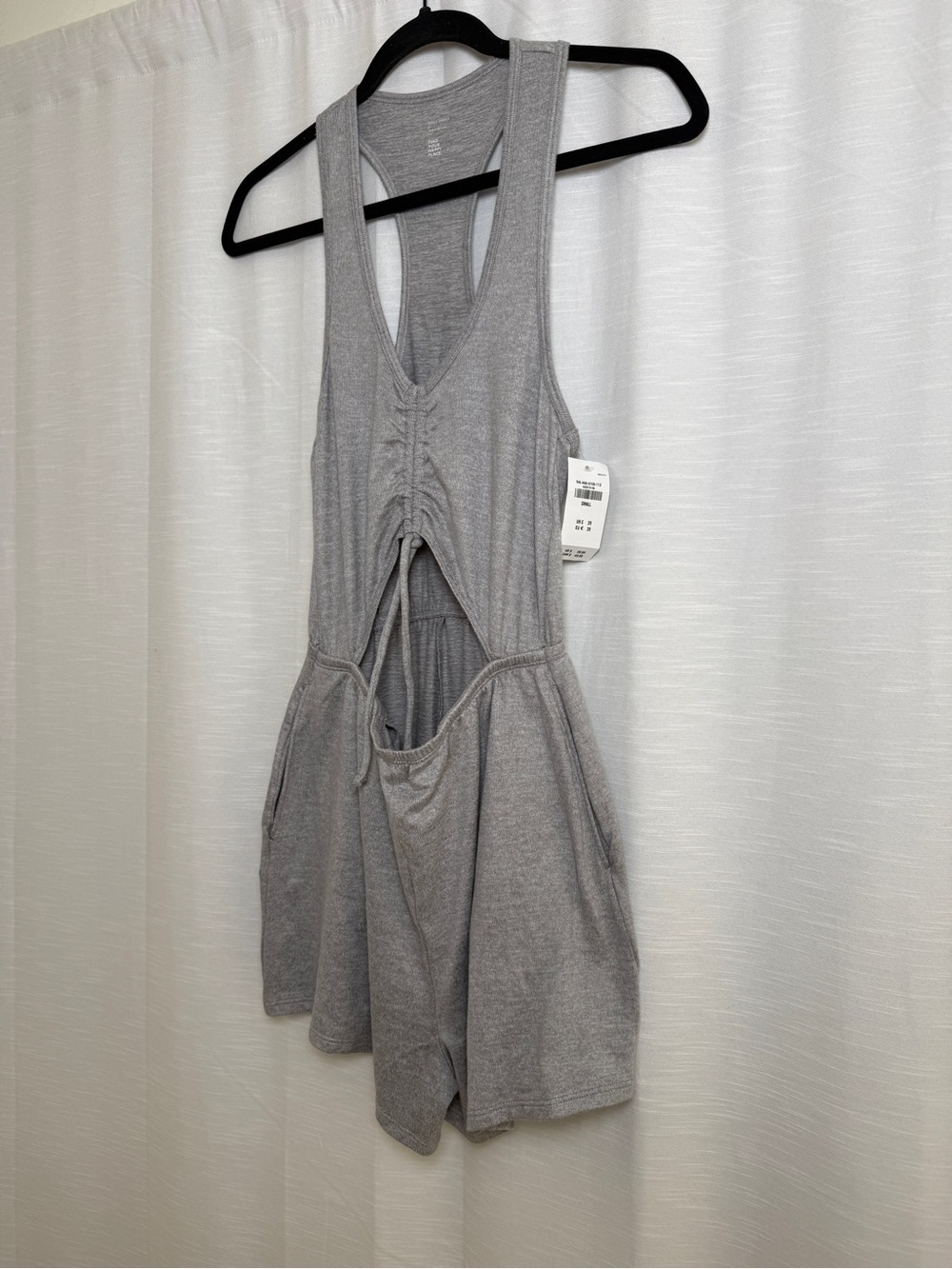Gilly Hicks Gray Plunge Racerback Romper Ruched Drawstring | NWT Size S - Picture 5 of 16